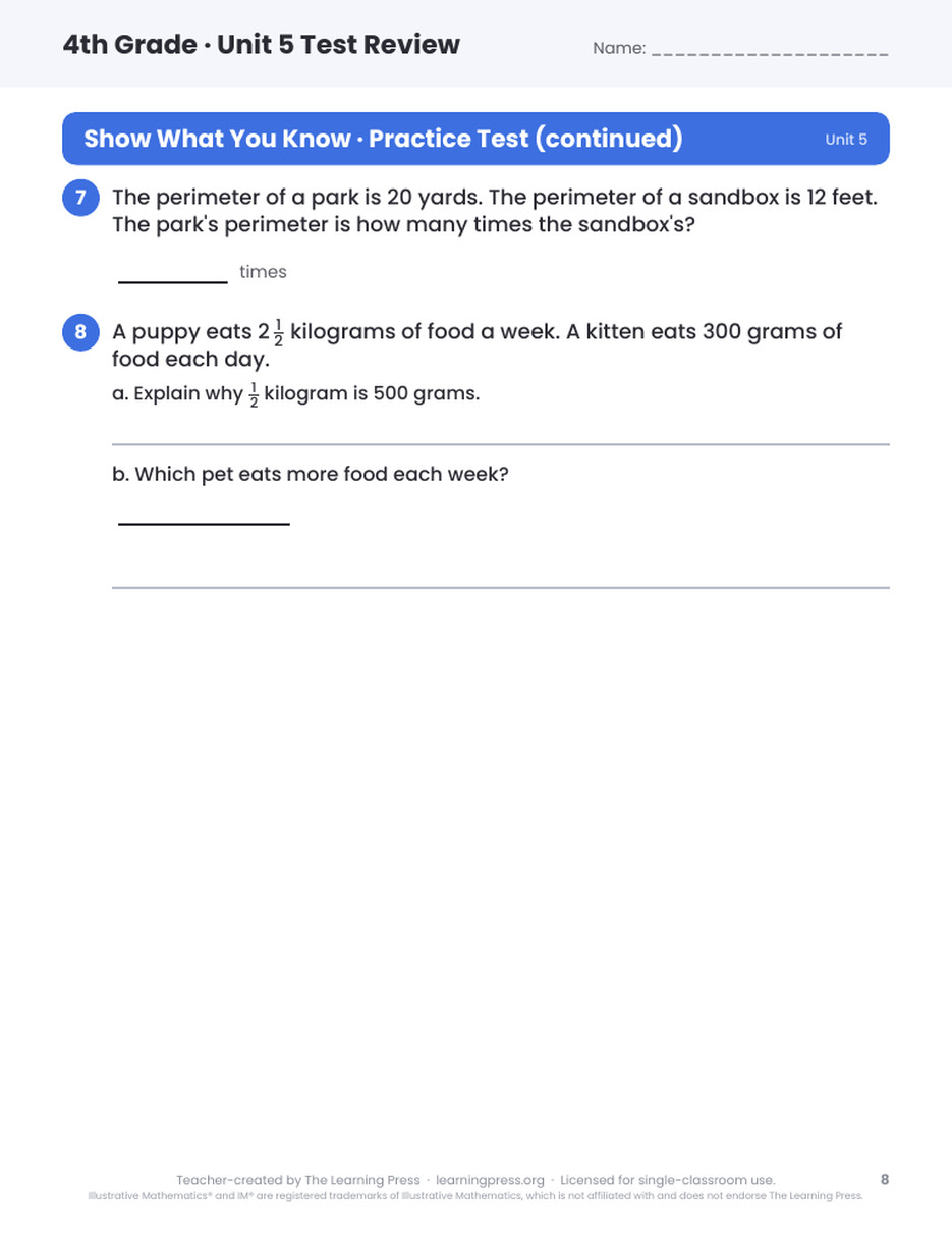 Preview page 3 of Illustrative Math (IM®) Aligned 4th Grade Test Review Bundle: All 8 Units