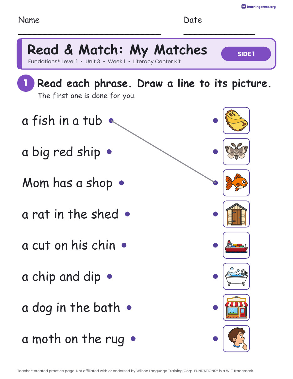 Preview page 3 of Fundations Level 1 Unit 3 Week 1 Literacy Center Kit