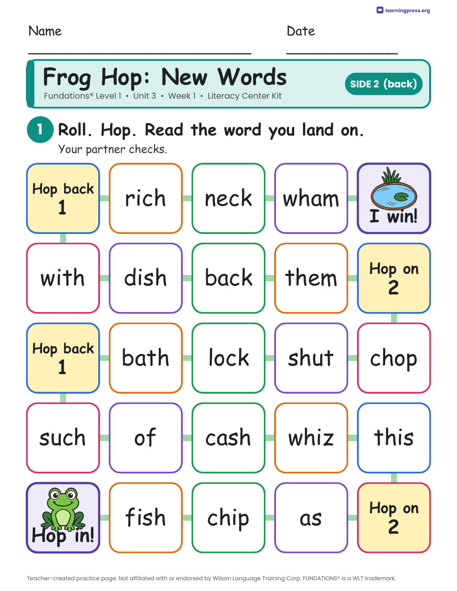 Preview page 4 of Fundations Level 1 Unit 3 Week 1 Literacy Center Kit