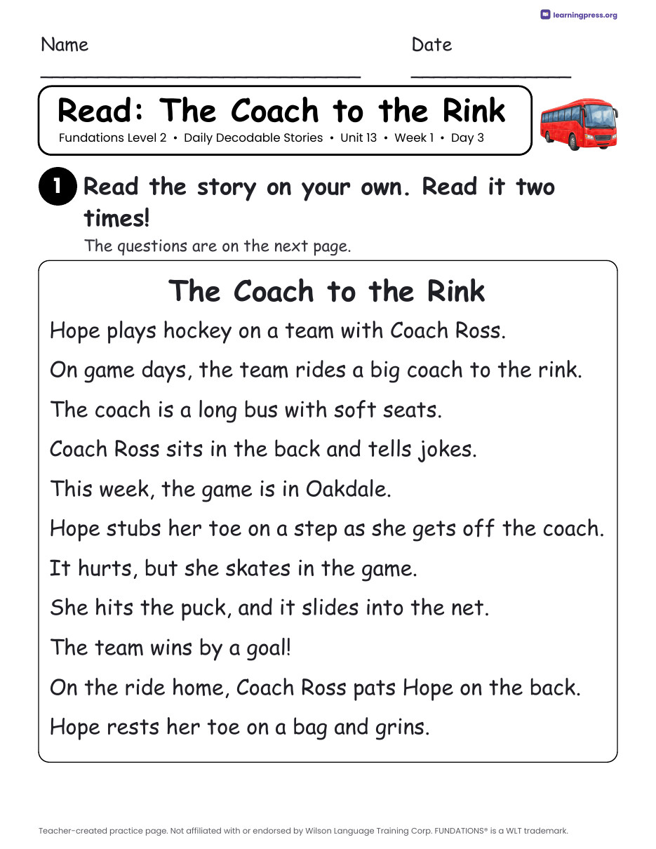 Preview page 2 of Fundations Level 2 Unit 13 Daily Decodable Stories