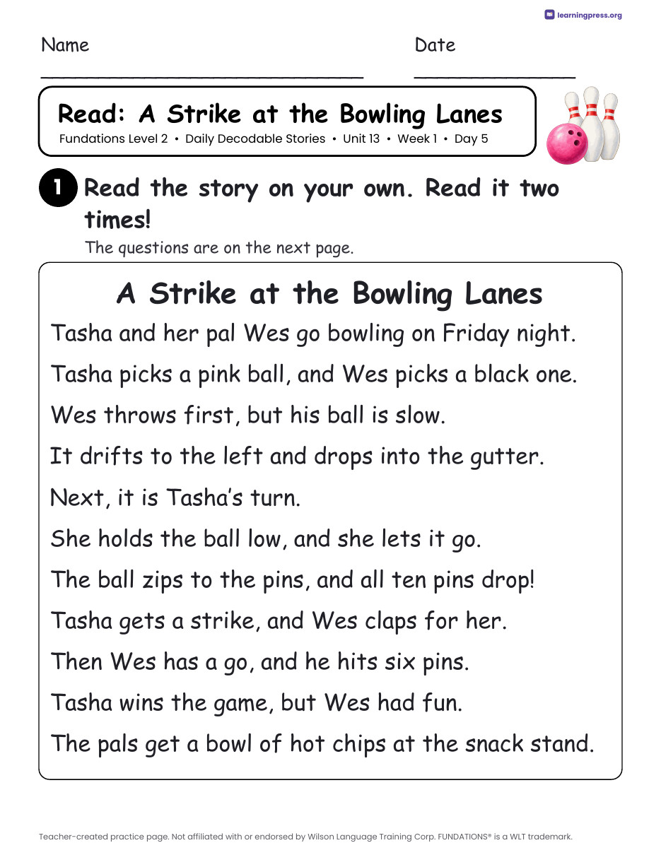 Preview page 3 of Fundations Level 2 Unit 13 Daily Decodable Stories