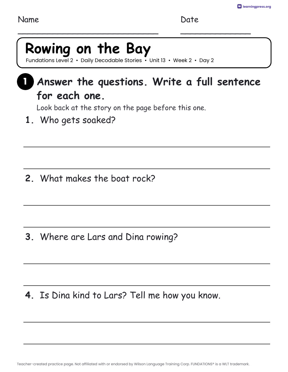 Preview page 4 of Fundations Level 2 Unit 13 Daily Decodable Stories