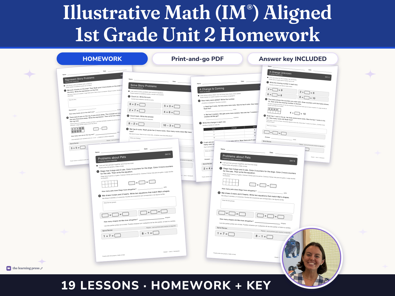 Preview page 1 of Illustrative Math (IM®) Aligned 1st Grade Unit 2 Homework: Addition and Subtraction Story Problems