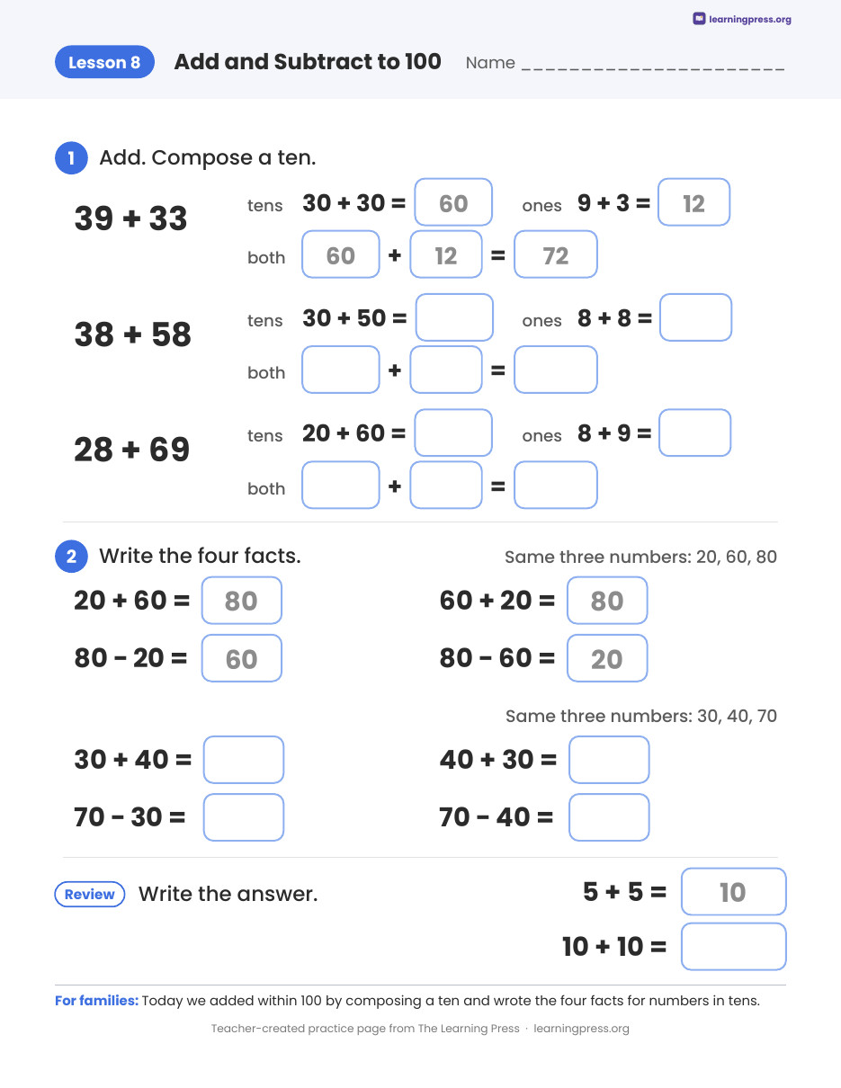 Preview page 3 of Illustrative Math (IM®) Aligned 2nd Grade Unit 9 Homework Packet (Color & B&W)