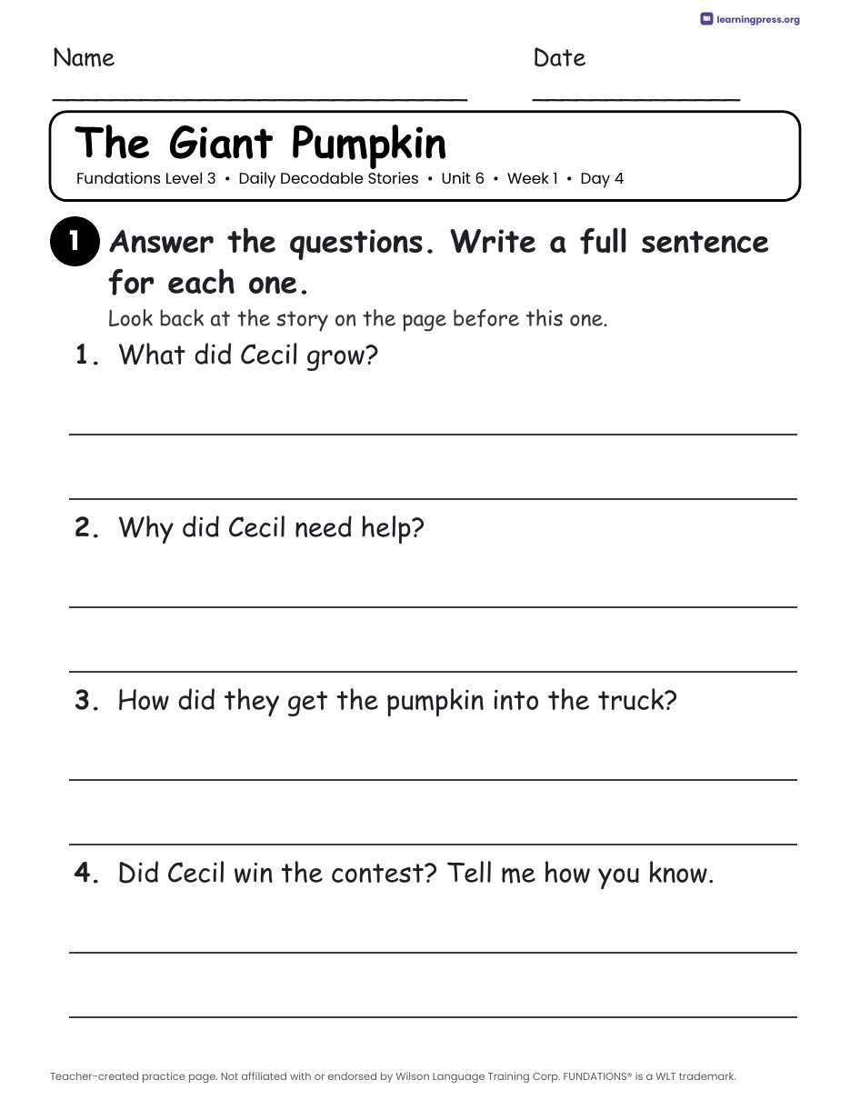 Preview page 2 of Fundations Level 3 Unit 6 Daily Decodable Stories