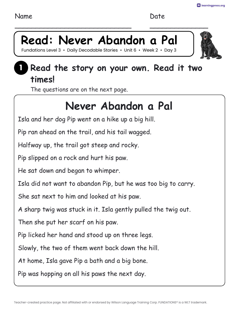 Preview page 3 of Fundations Level 3 Unit 6 Daily Decodable Stories