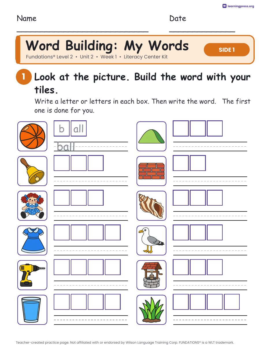 Preview page 2 of Fundations Level 2 Unit 2 Week 1 Literacy Center Kit