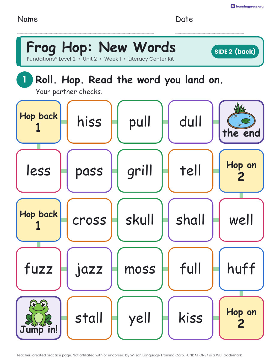 Preview page 4 of Fundations Level 2 Unit 2 Week 1 Literacy Center Kit