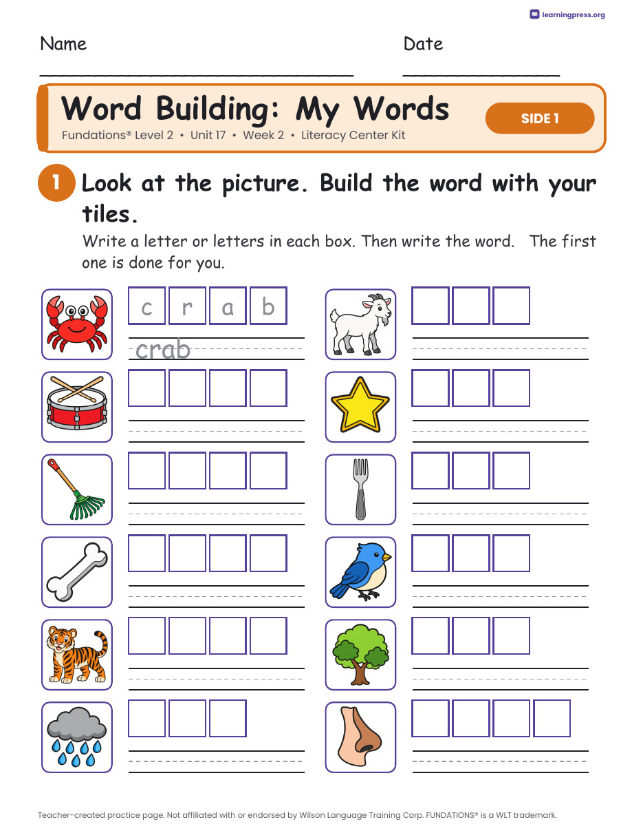 Preview page 2 of Fundations Level 2 Unit 17 Week 2 Literacy Center Kit
