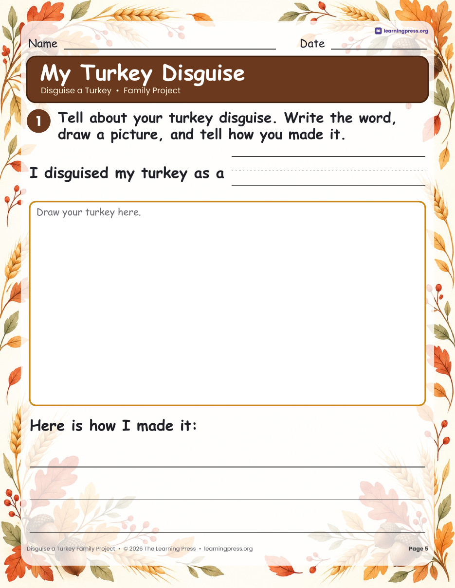 Preview page 2 of Disguise a Turkey Family Project · Turkey in Disguise for November