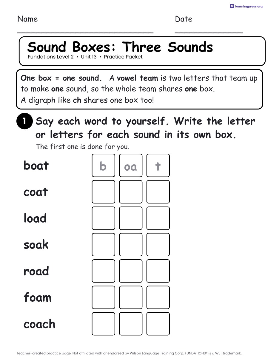 Preview page 1 of Fundations Level 2 Unit 13 Practice Packet