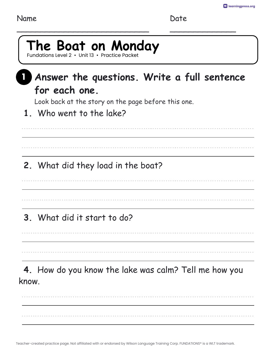 Preview page 3 of Fundations Level 2 Unit 13 Practice Packet