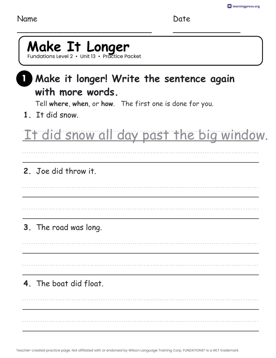 Preview page 4 of Fundations Level 2 Unit 13 Practice Packet