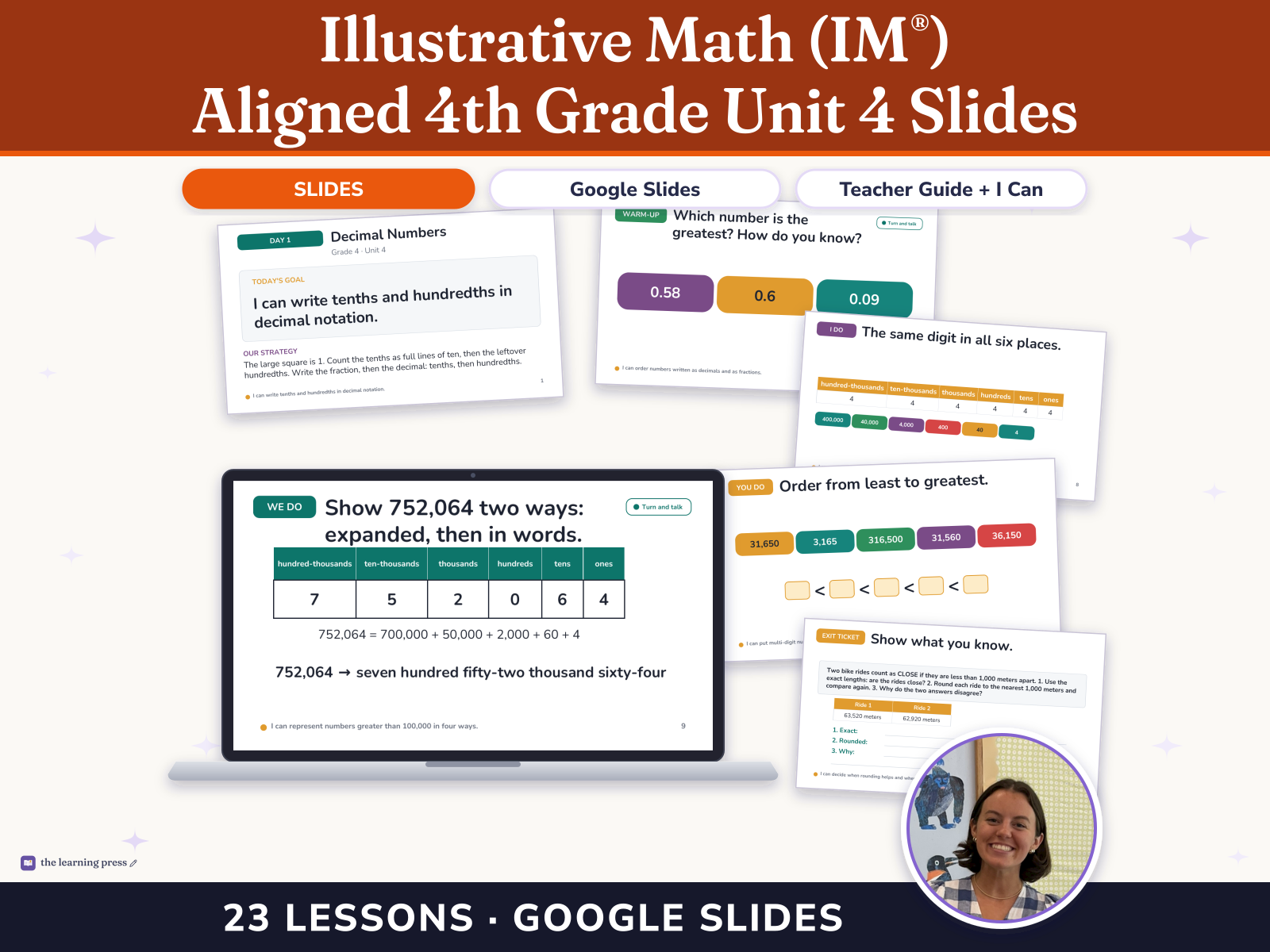 Preview page 1 of Illustrative Math (IM®) Aligned 4th Grade Unit 4 Slides: From Hundredths to Hundred-thousands