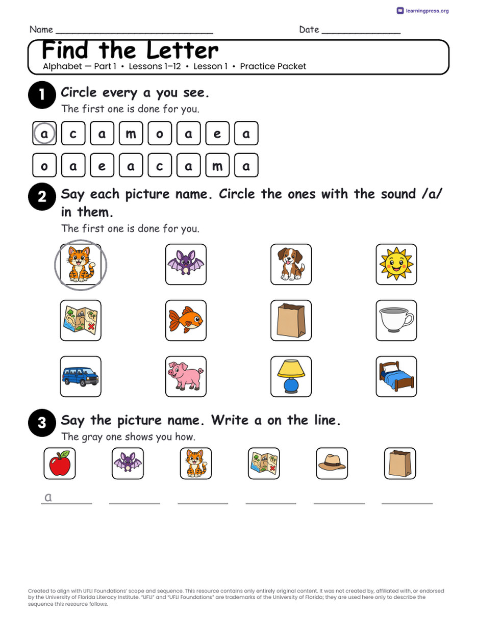 Preview page 2 of Alphabet — Part 1 Unit Bundle · Lessons 1–12