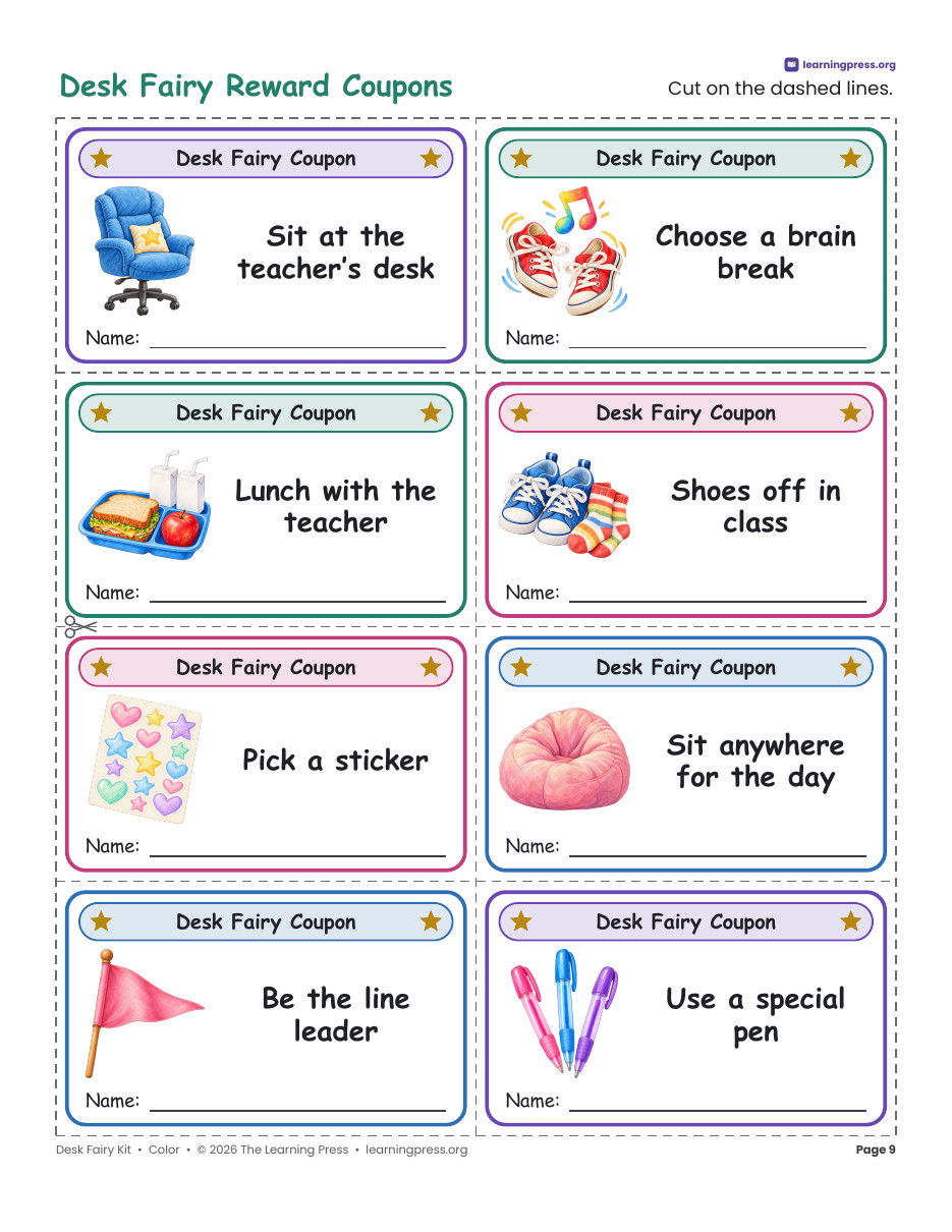 Preview page 2 of Desk Fairy Notes & Reward Coupons · Classroom Management Printable