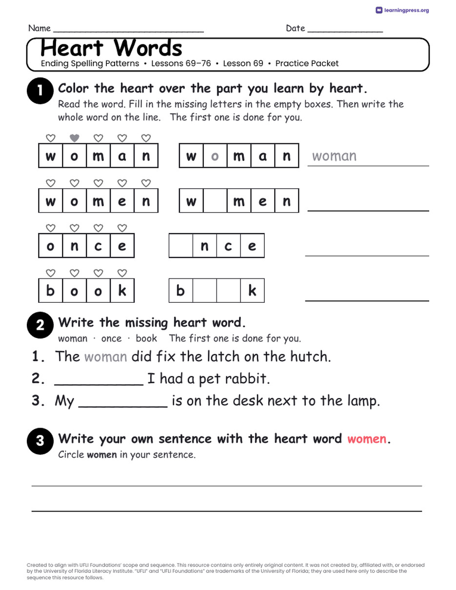 Preview page 3 of Ending Spelling Patterns Unit Bundle · Lessons 69–76