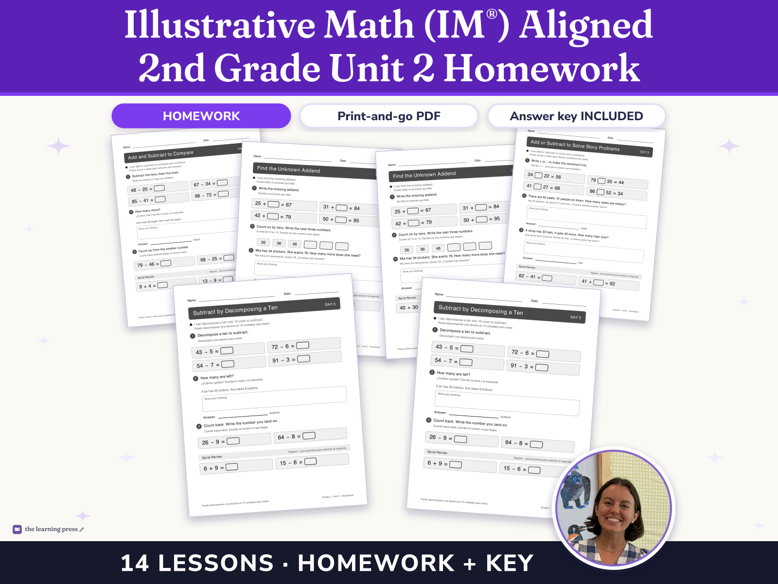 Preview page 1 of Illustrative Math (IM®) Aligned 2nd Grade Unit 2 Homework: Adding and Subtracting within 100