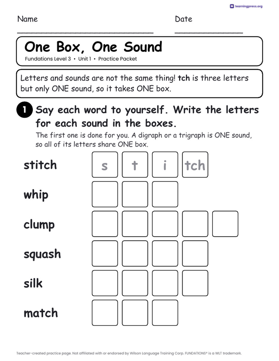 Preview page 2 of Free Fundations Level 3 Unit 1 Practice Packet Sample