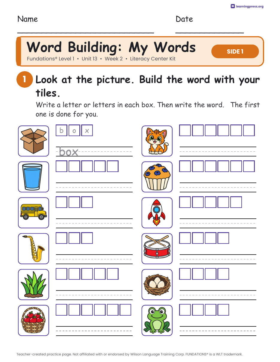 Preview page 2 of Fundations Level 1 Unit 13 Week 2 Literacy Center Kit
