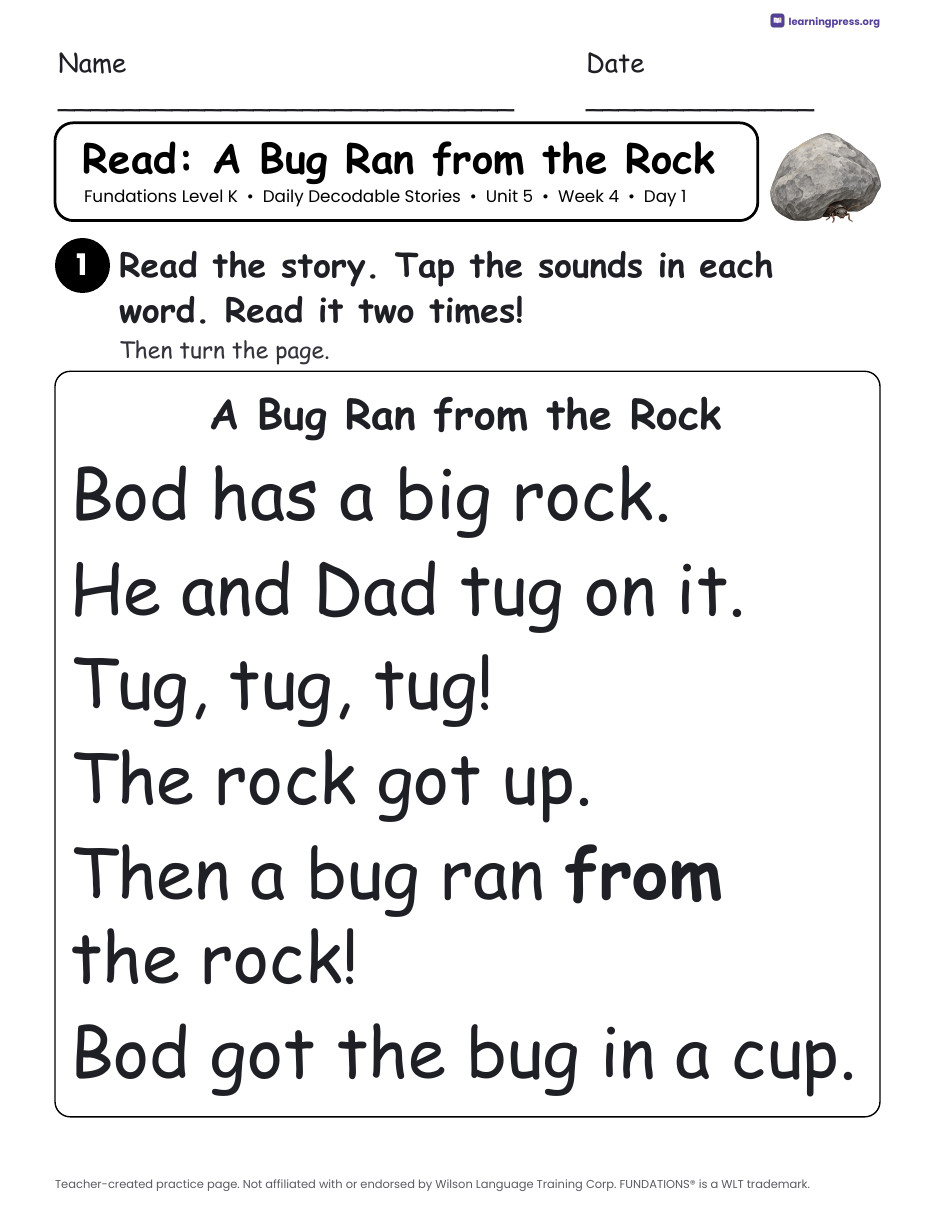 Preview page 3 of Fundations Level K Unit 5 Daily Decodable Stories