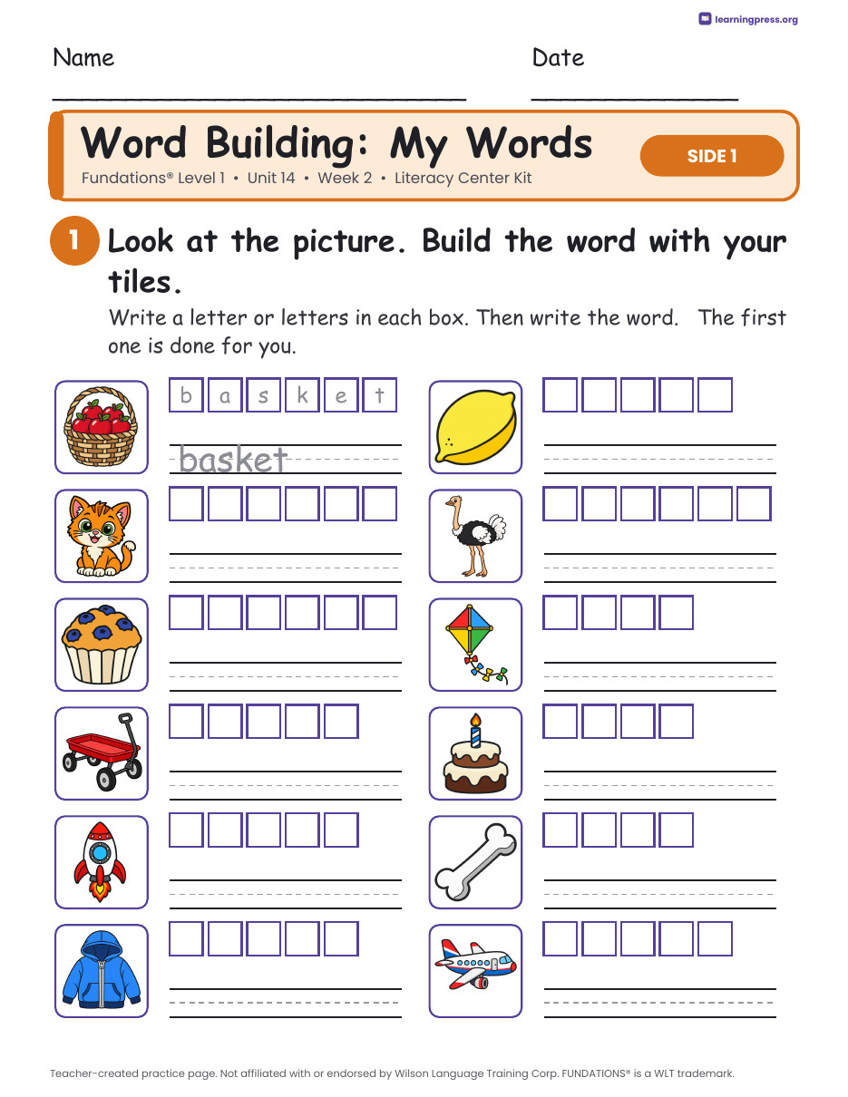 Preview page 2 of Fundations Level 1 Unit 14 Week 2 Literacy Center Kit