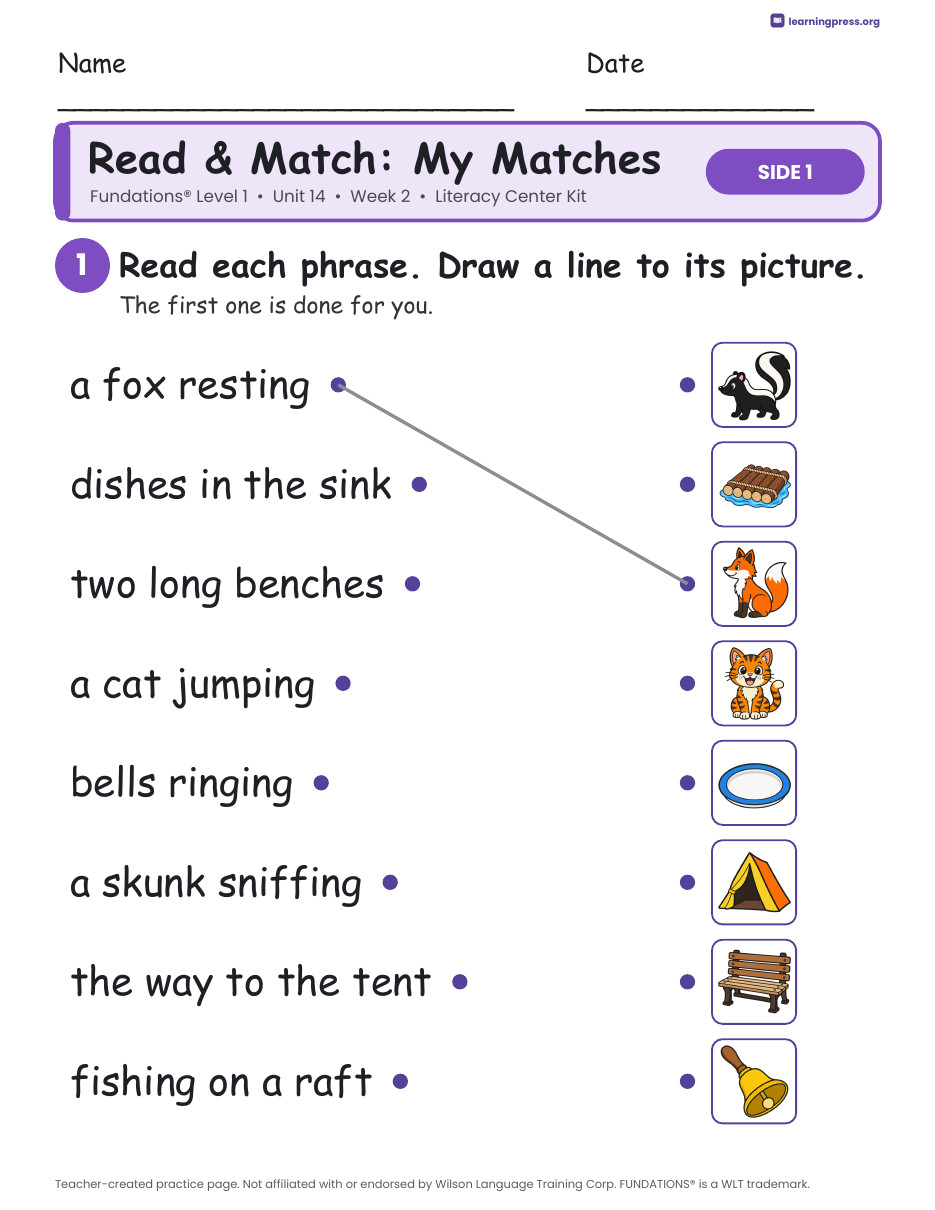 Preview page 3 of Fundations Level 1 Unit 14 Week 2 Literacy Center Kit