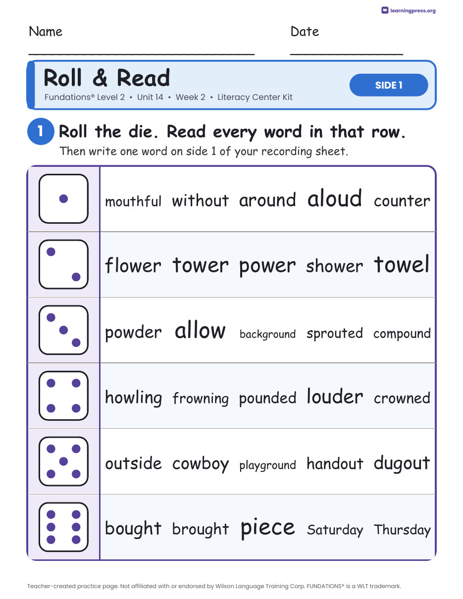 Preview page 1 of Fundations Level 2 Unit 14 Week 2 Literacy Center Kit