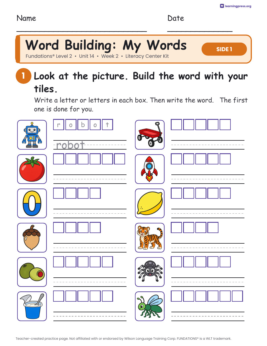 Preview page 2 of Fundations Level 2 Unit 14 Week 2 Literacy Center Kit