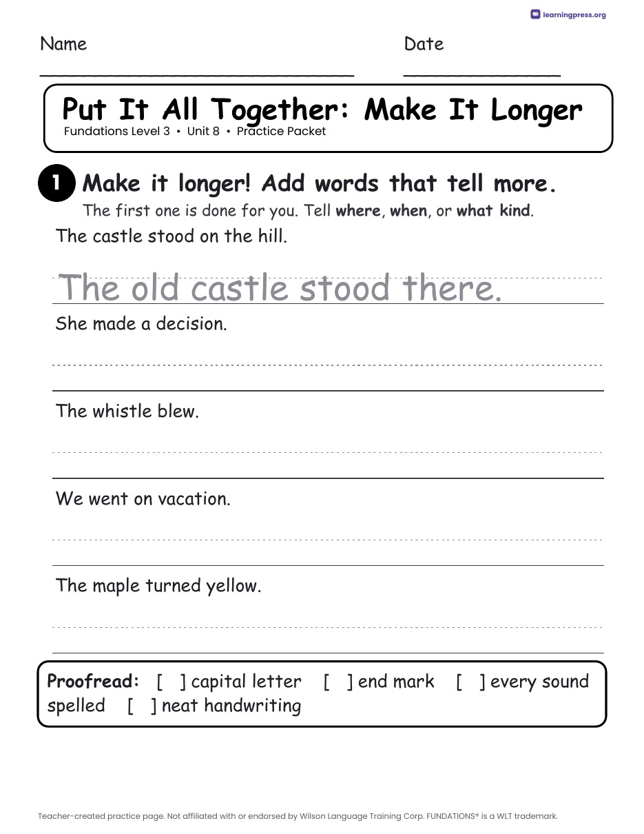 Preview page 4 of Fundations Level 3 Unit 8 Practice Packet