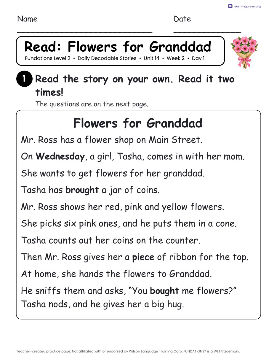 Preview page 3 of Fundations Level 2 Unit 14 Daily Decodable Stories
