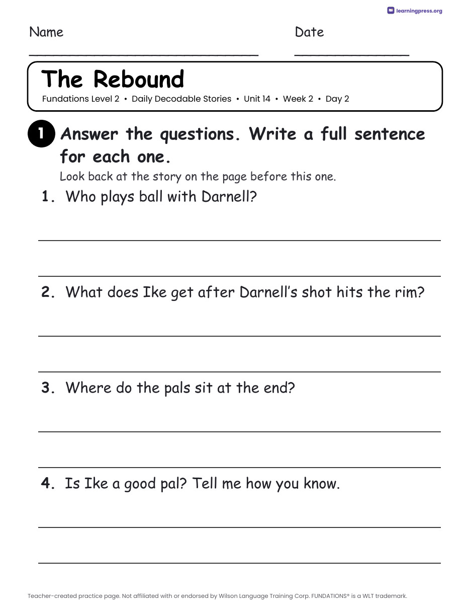 Preview page 4 of Fundations Level 2 Unit 14 Daily Decodable Stories