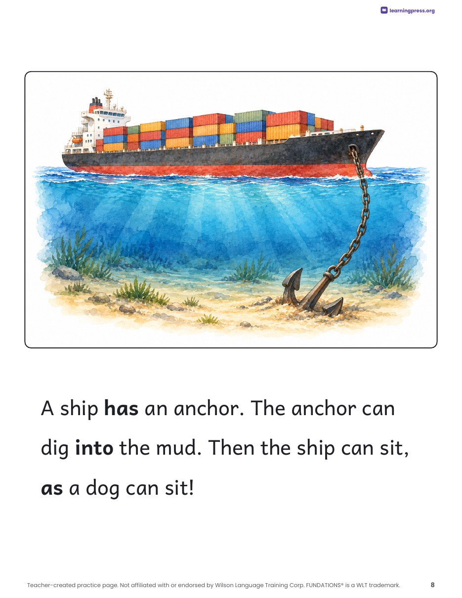 Preview page 2 of Fundations®-Aligned Decodable Nonfiction Book · Level 1 Unit 3: Ships
