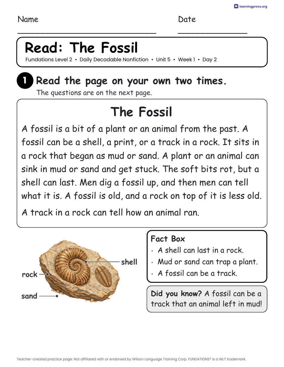 Preview page 3 of Fundations-Aligned Daily Decodable Nonfiction · Level 2 Unit 5
