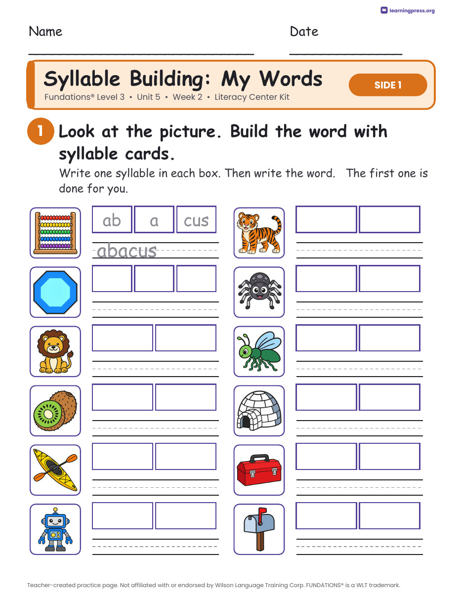 Preview page 2 of Fundations Level 3 Unit 5 Week 2 Literacy Center Kit