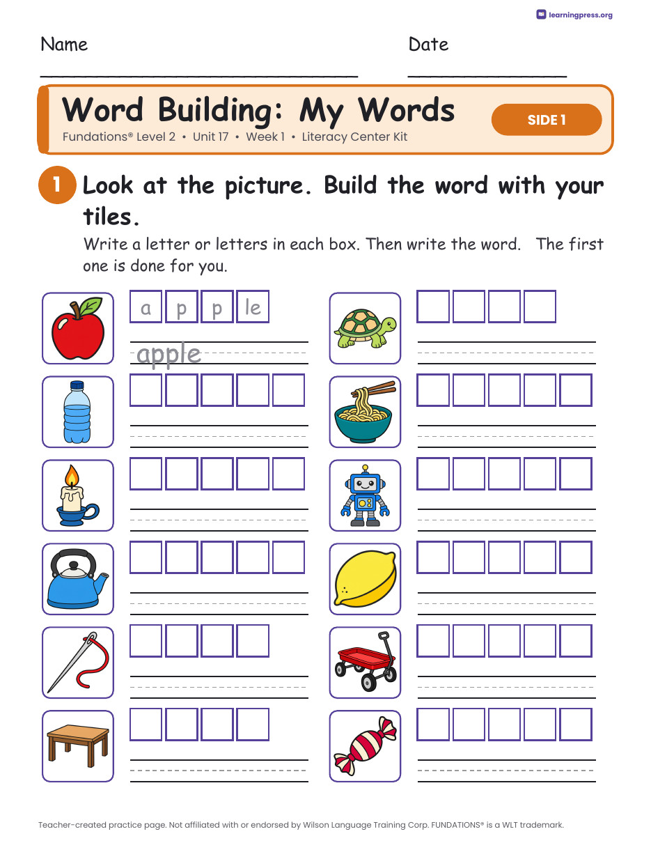 Preview page 2 of Fundations Level 2 Unit 17 Week 1 Literacy Center Kit