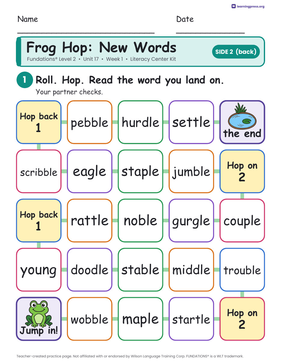 Preview page 4 of Fundations Level 2 Unit 17 Week 1 Literacy Center Kit