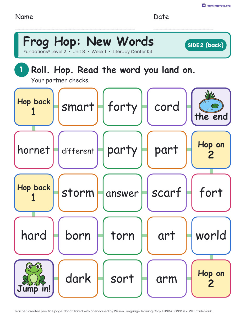 Preview page 4 of Fundations Level 2 Unit 8 Week 1 Literacy Center Kit