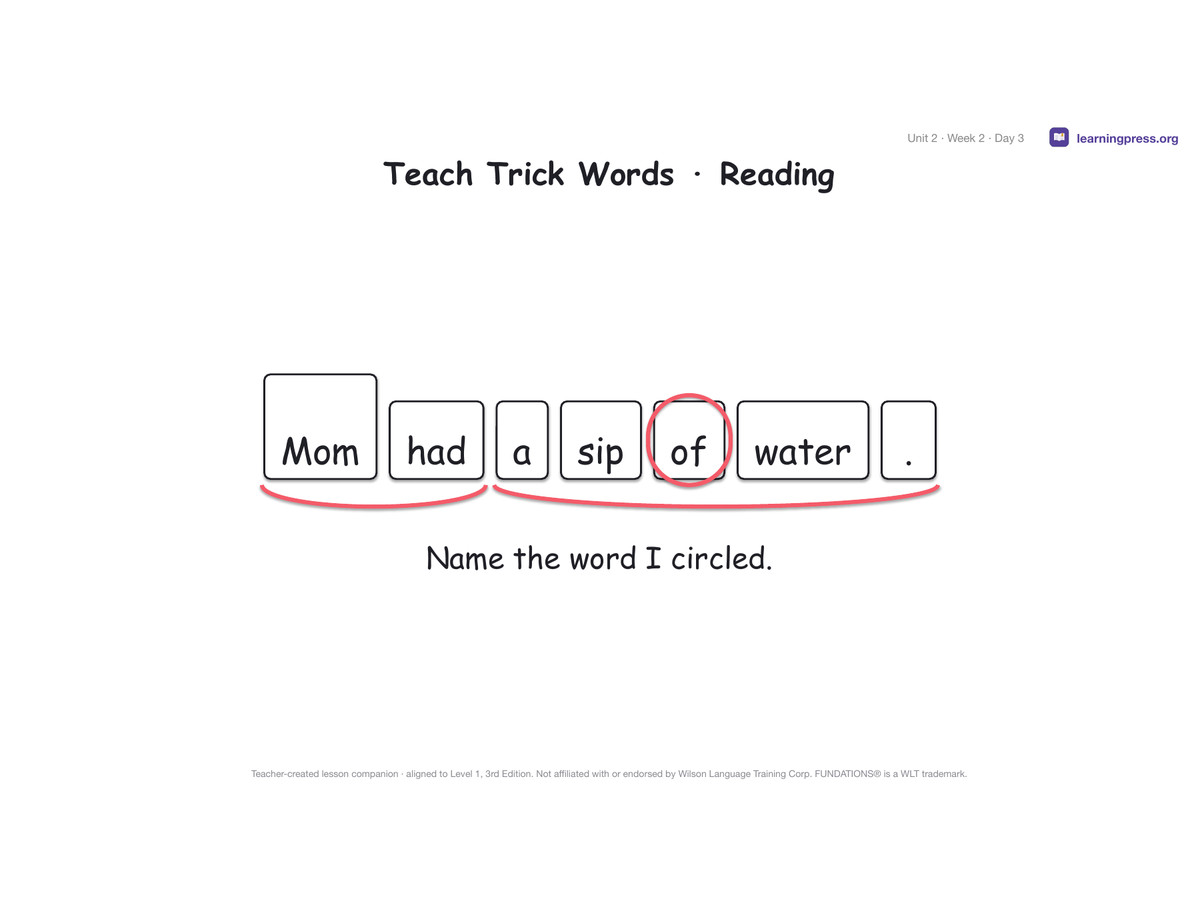 Preview page 3 of Fundations Level 1 Unit 2 Lesson Slides – 3rd Edition Aligned