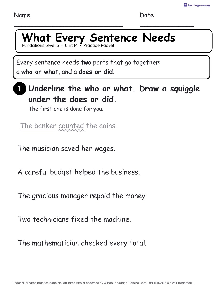 Preview page 3 of Fundations Level 5 Unit 14 Practice Packet