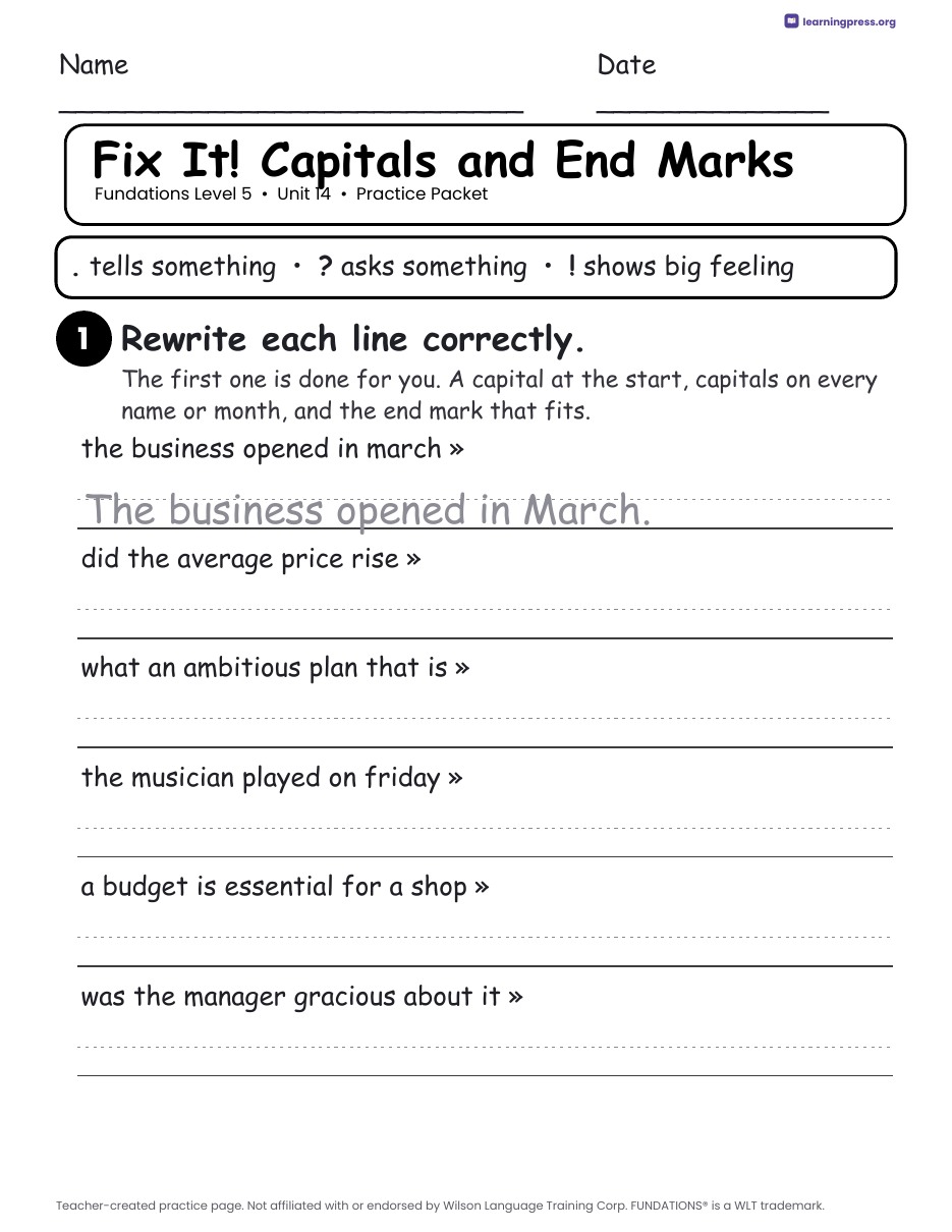 Preview page 4 of Fundations Level 5 Unit 14 Practice Packet
