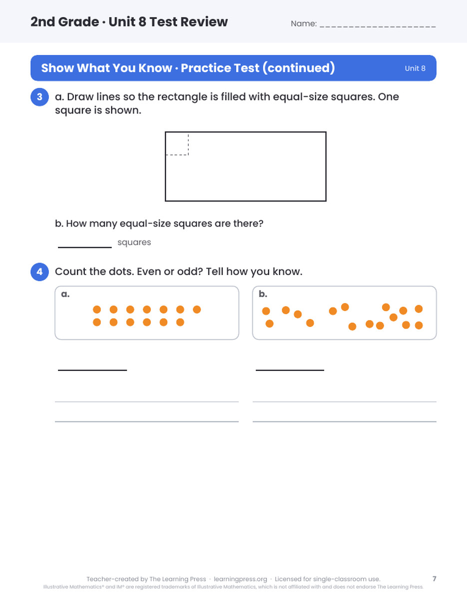 Preview page 4 of Illustrative Math (IM®) Aligned 2nd Grade Unit 8 Test Review