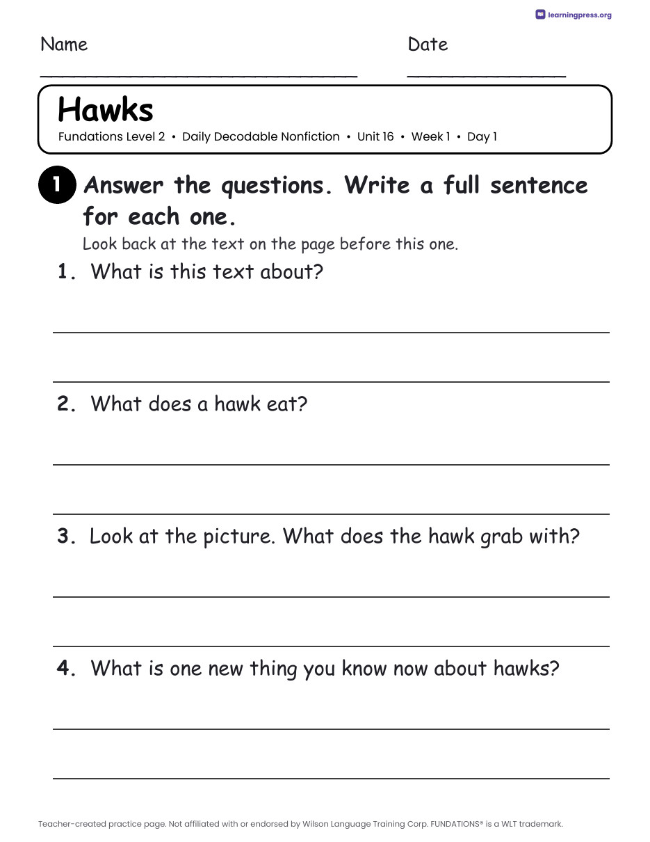 Preview page 2 of Fundations-Aligned Daily Decodable Nonfiction · Level 2 Unit 16