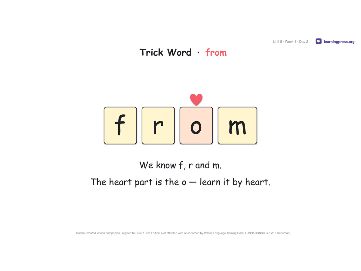 Preview page 2 of Fundations Level 1 Unit 5 Lesson Slides – 3rd Edition Aligned