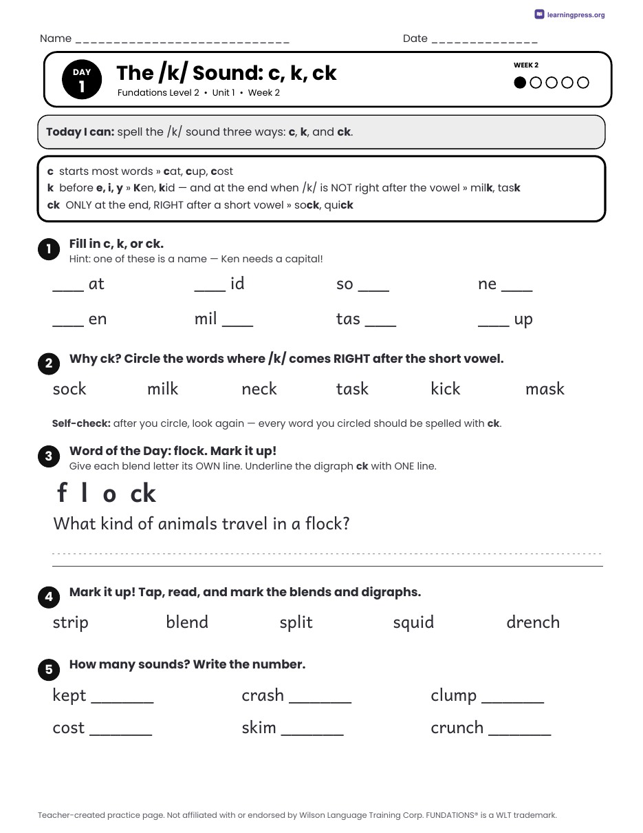 Preview page 1 of Fundations Level 2 — Complete Level Bundle (Units 1–17)