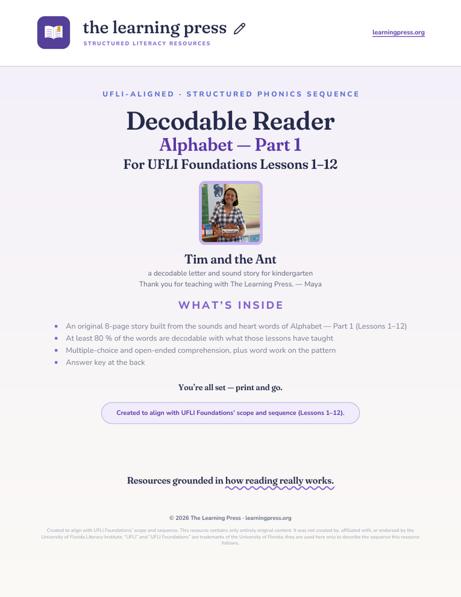 Preview page 1 of UFLI-Aligned Decodable Reader · Lessons 1–12