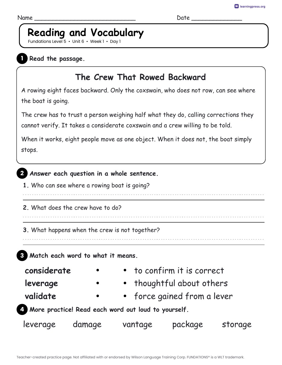 Preview page 2 of Fundations LEVEL 5 — Full-Year Daily Lesson Work Page Bundle (All Units 1–15)
