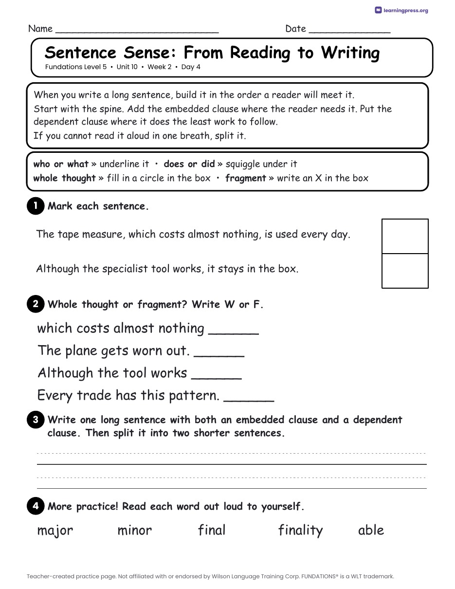 Preview page 3 of Fundations LEVEL 5 — Full-Year Daily Lesson Work Page Bundle (All Units 1–15)