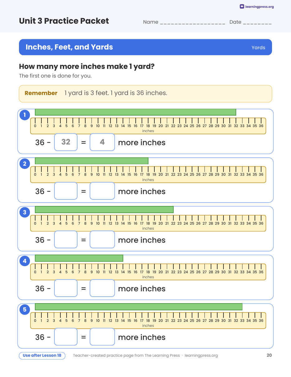 Preview page 4 of Illustrative Math (IM®) Aligned 2nd Grade Unit 3 Practice Packet (Color & B&W)