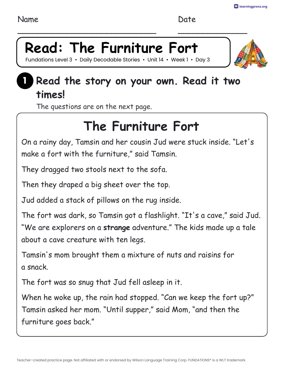 Preview page 2 of Fundations Level 3 Unit 14 Daily Decodable Stories